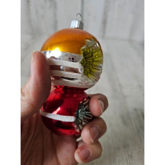 Radko shiny Brite double reflector vintage striped orange red ornament Xmas tree - Picture 2 of 8